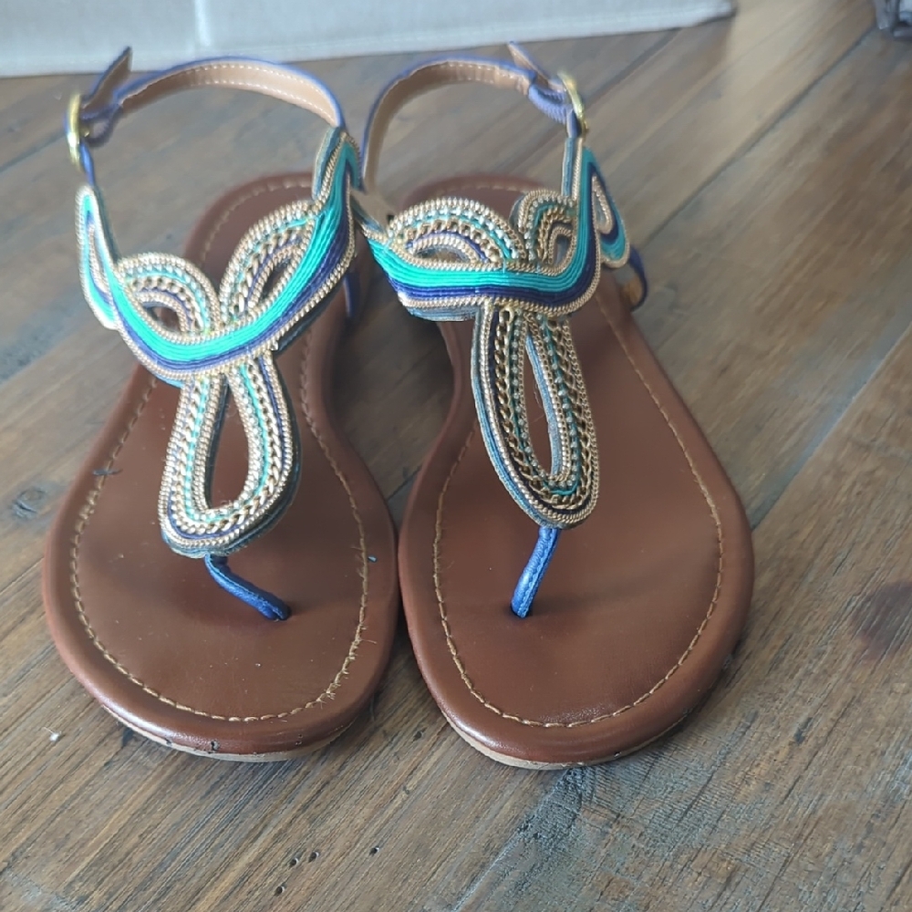 CL by Laundry Blue and Gold Beaded Sandals